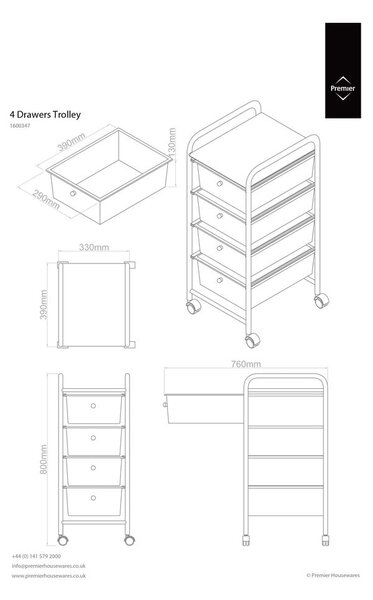 Bel/srebrn plastičen regal na koleščkih 33x79 cm – Premier Housewares