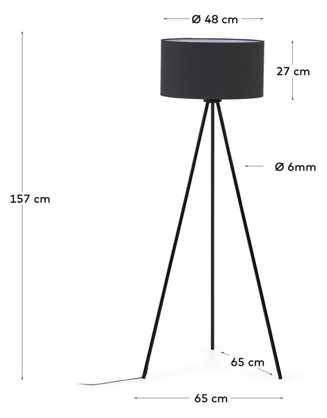 Črna talna svetilka s tekstilnim senčnikom (višina 157 cm) Ikia - Kave Home