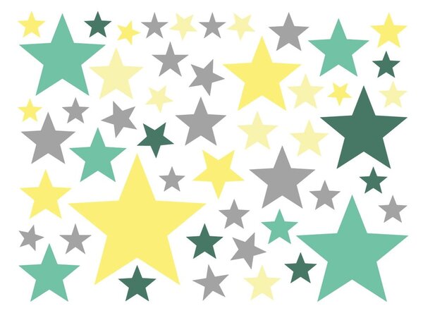 Komplet 50 stenskih nalepk Ambiance Stars Green and Yellow