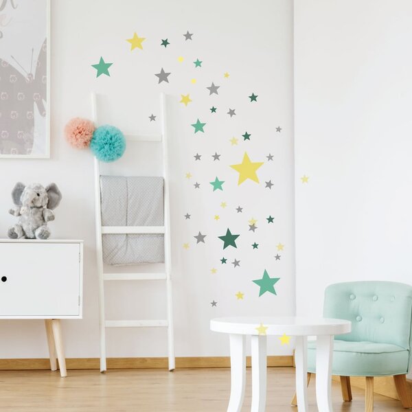 Komplet 50 stenskih nalepk Ambiance Stars Green and Yellow