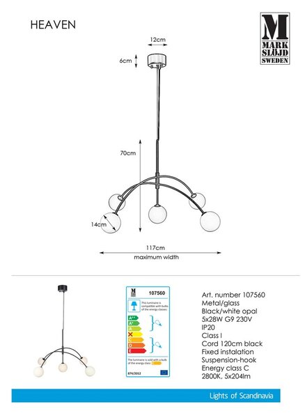 Črna viseča svetilka Markslöjd Heaven, ø 117 cm