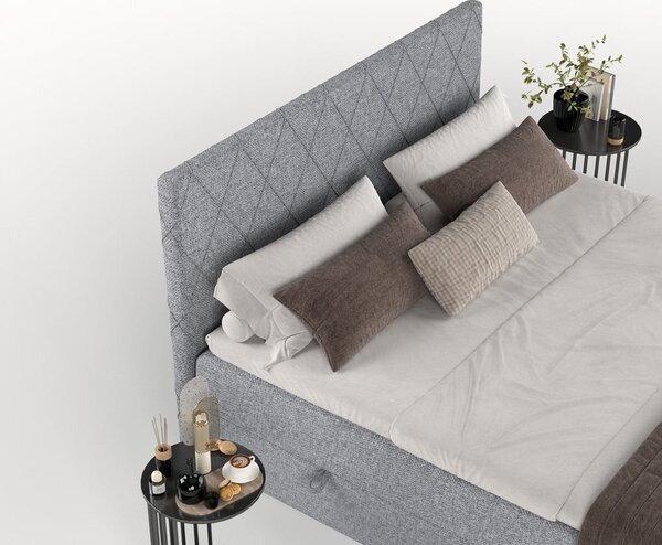 Siva boxspring postelja s prostorom za shranjevanje 140x200 cm Gwen – Maison de Rêve