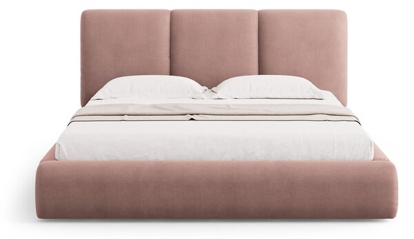 Svetlo rožnata oblazinjena zakonska postelja s prostorom za shranjevanje in letvenim dnom 140x200 cm Brody – Mazzini Beds