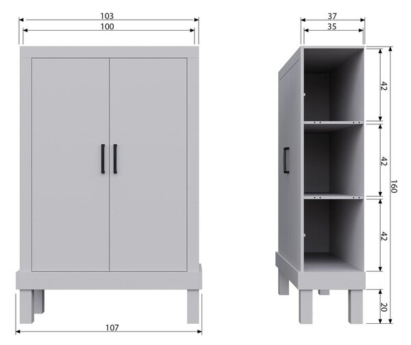 Svetlo siva omarica iz masivnega bora 107x160 cm Bonk – Basiclabel