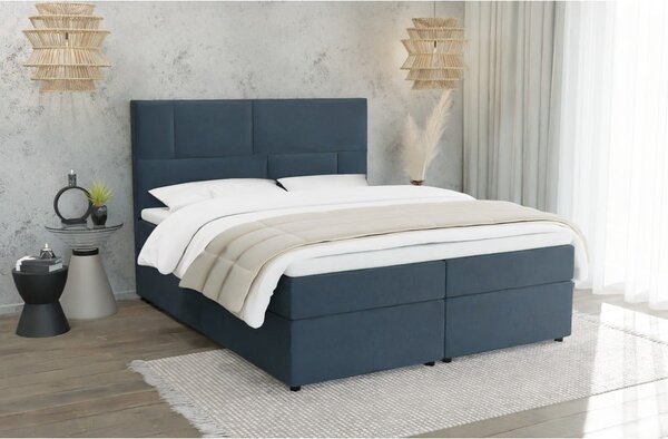 Temno modra boxspring postelja s prostorom za shranjevanje 140x200 cm Lola – Ropez