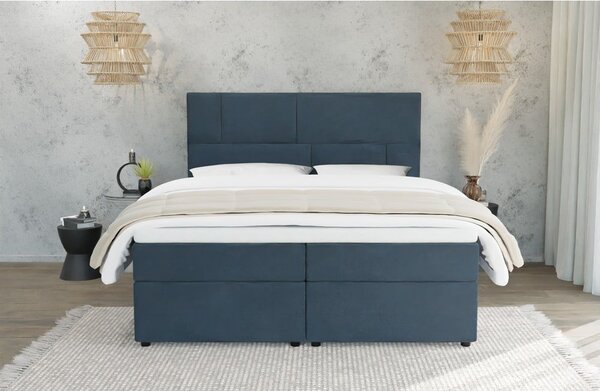 Temno modra boxspring postelja s prostorom za shranjevanje 140x200 cm Lola – Ropez