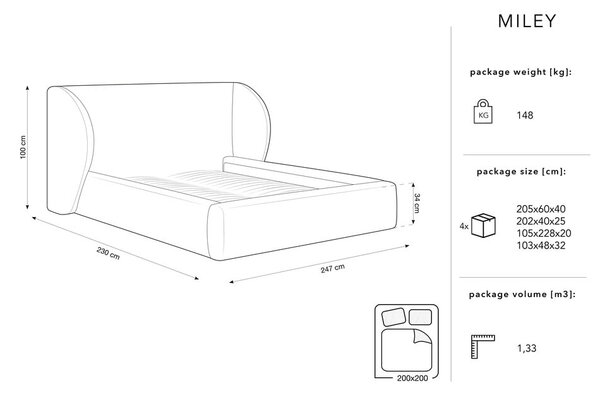Bež oblazinjena zakonska postelja s prostorom za shranjevanje z letvenim dnom 200x200 cm Miley - Micadoni Home