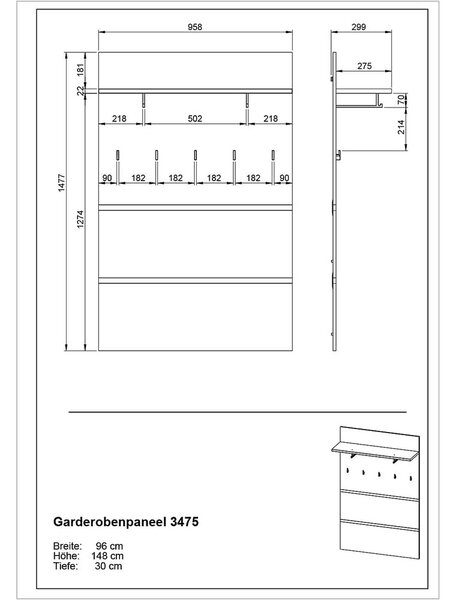 Garderobni panel v dekorju bukve v naravni barvi Lissabon – Germania