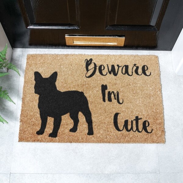 Predpražnik iz kokosovih vlaken 40x60 cm Beware I'm Cute French Bulldog – Artsy Doormats