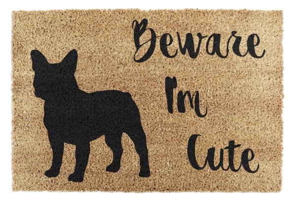 Predpražnik iz kokosovih vlaken 40x60 cm Beware I'm Cute French Bulldog – Artsy Doormats