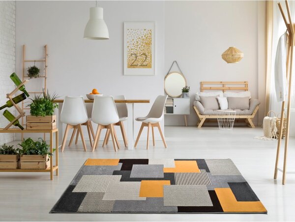 Oranžno-siva preproga Universal Leo Square, 80 x 150 cm