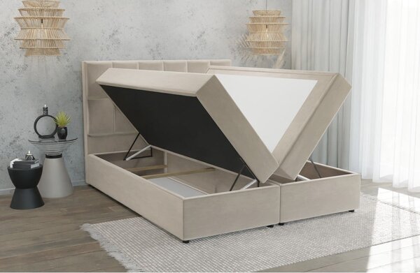 Bež boxspring postelja s prostorom za shranjevanje 160x200 cm Flip – Ropez