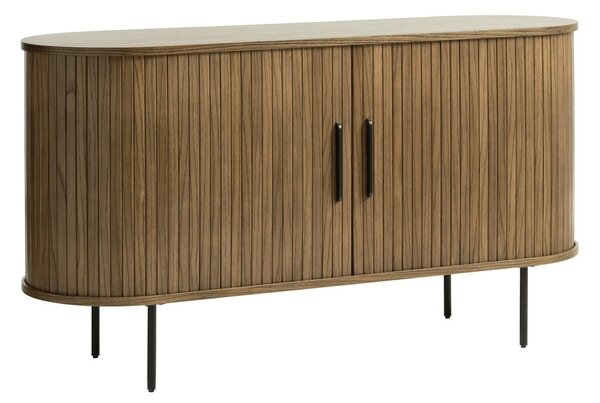 Rjava nizka komoda v hrastovem dekorju z drsnimi vrati 140x76 cm Nola – Unique Furniture