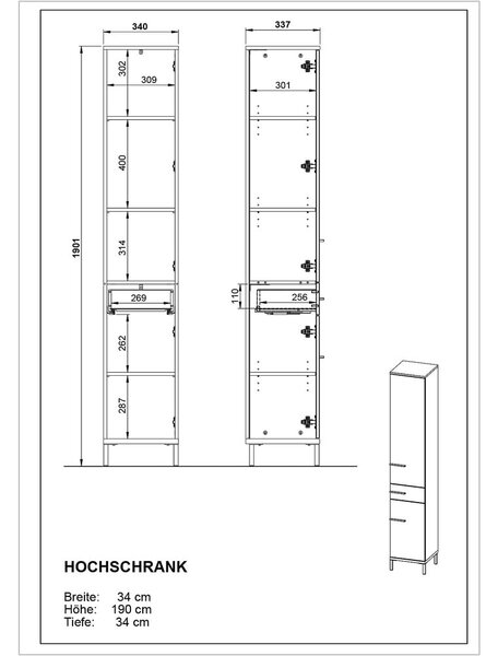 Sivo-bež visoka kopalniška omarica v orehovem dekorju 34x190 cm Yonkers - Germania