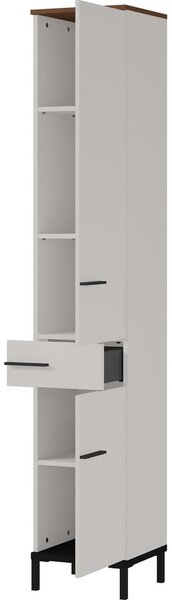 Sivo-bež visoka kopalniška omarica v orehovem dekorju 34x190 cm Yonkers - Germania