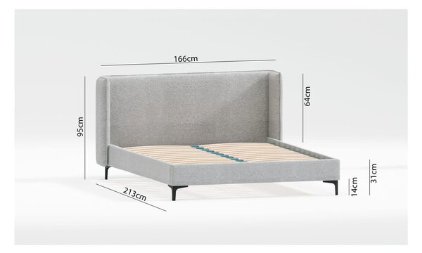 Siva oblazinjena zakonska postelja z letvenim dnom 160x200 cm Basti – Ropez