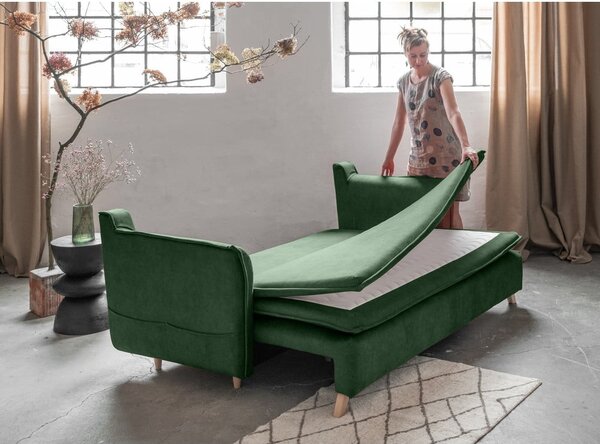 Zelena žametna raztegljiva sedežna garnitura 225 cm Charming Charlie – Miuform