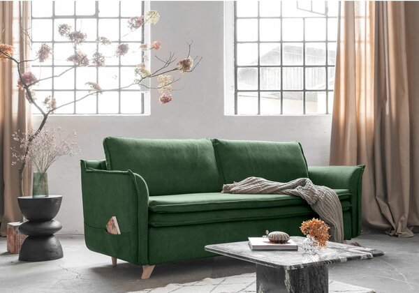 Zelena žametna raztegljiva sedežna garnitura 225 cm Charming Charlie – Miuform