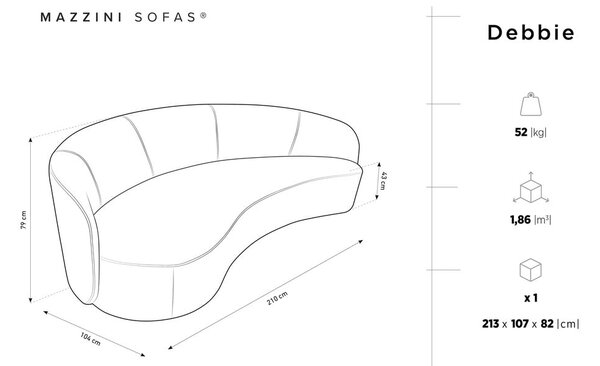 Bordo žametna asimetrična zofa Mazzini Sofas Debbie, leva