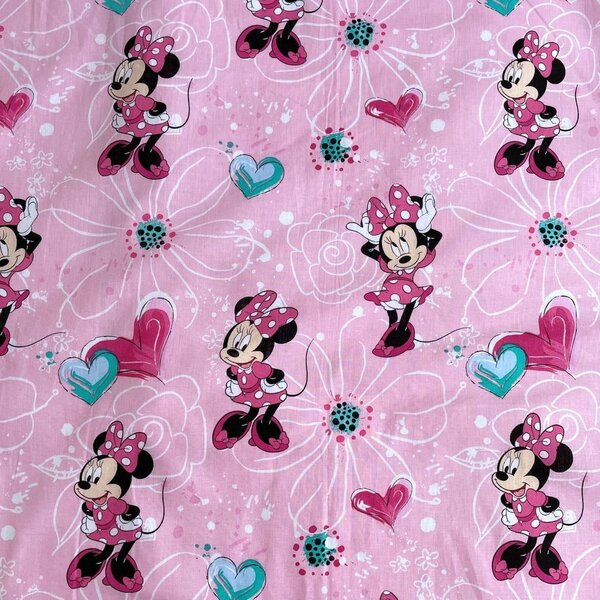 Rožnata napenjalna bombažna otroška rjuha 90x200 cm Minnie "Flowers" – Jerry Fabrics
