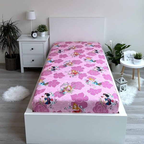 Rožnata napenjalna bombažna otroška rjuha 90x200 cm The Pincesses "Pink" – Jerry Fabrics