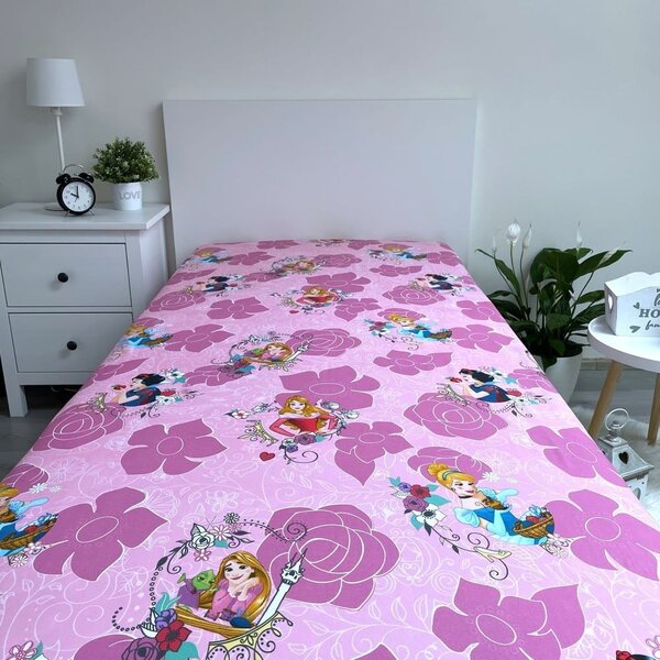 Rožnata napenjalna bombažna otroška rjuha 90x200 cm The Pincesses "Pink" – Jerry Fabrics