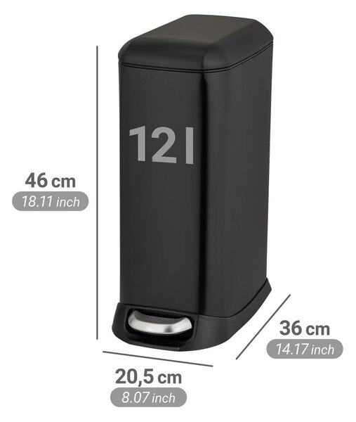 Mat črn jeklen koš za smeti s pedalom 12 l Design – Wenko