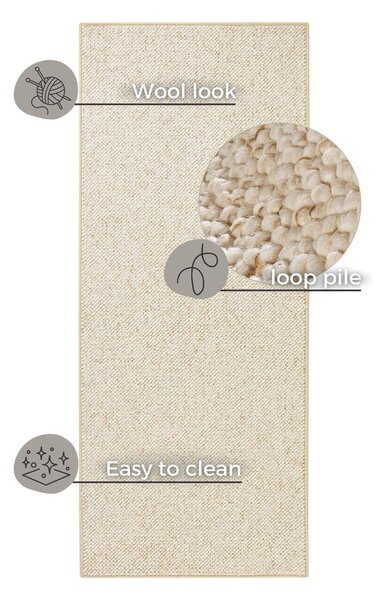 Kremno bel tekač 80x200 cm Wolly – BT Carpet