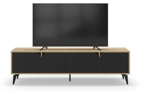 Črna/naravna TV omarica v hrastovem dekorju 180x51 cm Nola – Marckeric