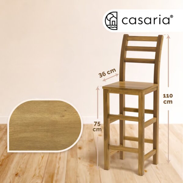 Barski stoli OSLO z naslonjali, 2 kosa, 40x36x110cm, naravno rjavo Casaria