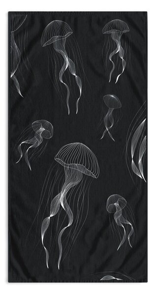 Črno-bela brisača za plažo 90x180 cm Jellyfish - DecoKing