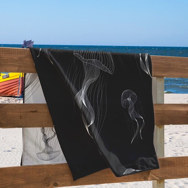 Črno-bela brisača za plažo 90x180 cm Jellyfish - DecoKing