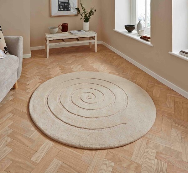 Krem-bela volnena preproga Think Rugs Spiral, ⌀ 180 cm