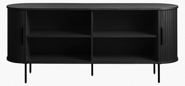 Črna nizka komoda v hrastovem dekorju z drsnimi vrati 76x180 cm Nola – Unique Furniture