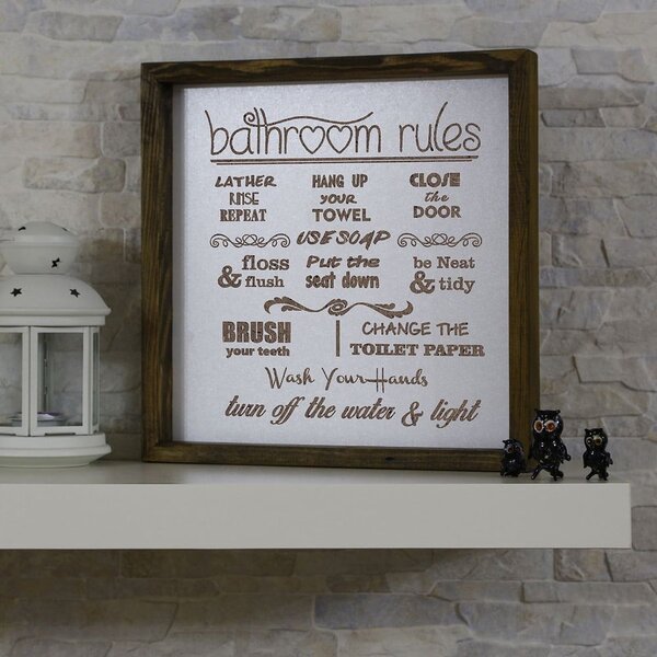 Dekorativni znak 34x34 cm Bathroom Rules – Evila Originals