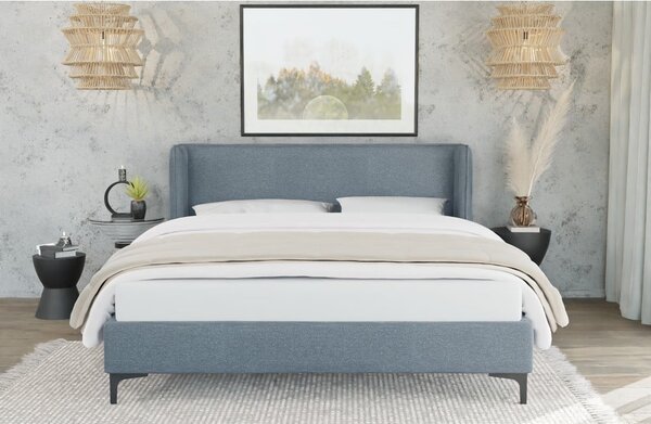 Modra oblazinjena zakonska postelja z letvenim dnom 160x200 cm Basti – Ropez