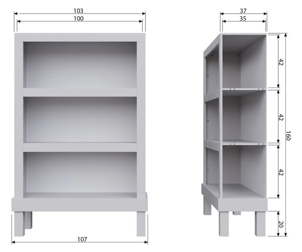 Svetlo siv regal iz masivnega bora 107x160 cm Bonk – Basiclabel