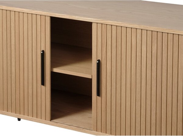 Nizka komoda v hrastovem dekorju z drsnimi vrati v naravni barvi 76x180 cm Nola – Unique Furniture