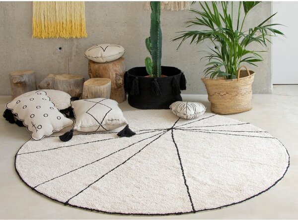 Kremno bela pralna ročno tkana bombažna okrogla preproga ø 160 cm Trace Beige – Lorena Canals