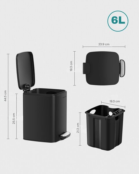 Kopalniški koš za smeti NORD, 6 l, črn SongmicsHome