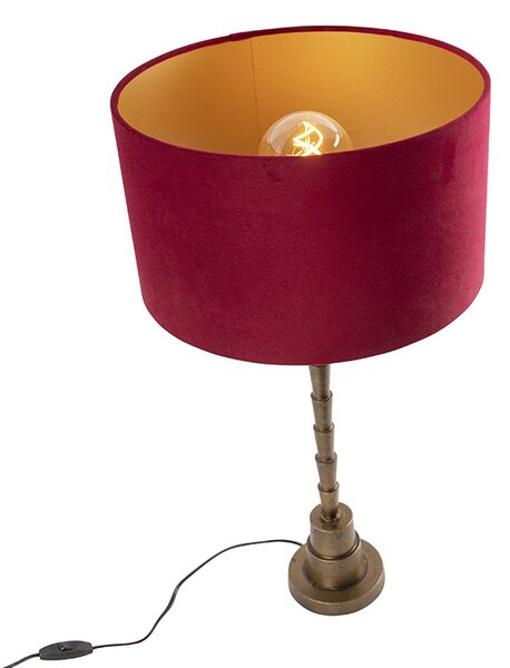Art Deco namizna svetilka bronasta žametna abažur rdeča 35 cm - Pisos