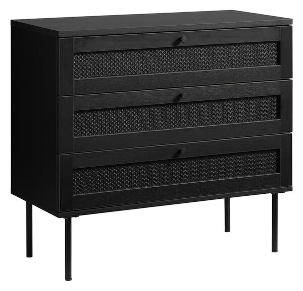 Črna nizka komoda v hrastovem dekorju 80x75 cm Pensacola – Unique Furniture