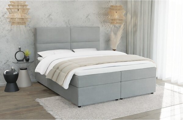 Svetlo siva boxspring postelja s prostorom za shranjevanje 140x200 cm Rico – Ropez