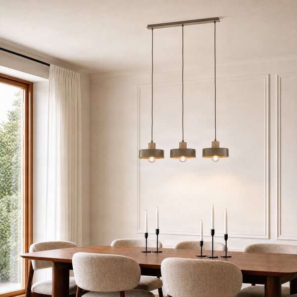 EMIBIG LIGHTING Visoka svetilka Torin, bež, dolžina 80 cm, 3-žarilna, kovina/les, zatemnjen, Bež, Dnevna soba / jedilnica, Kovina, Skandinavski