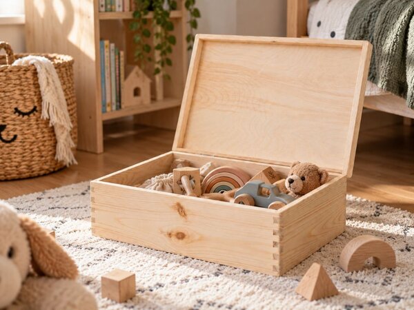 ATMOWOOD Lesena škatla s pokrovom 40 x 30 x 14 cm brez ročajev