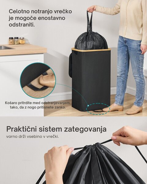 Koš za ločevanje steklenic in pločevink ECOVIA, 100l, črna/bež SongmicsHome