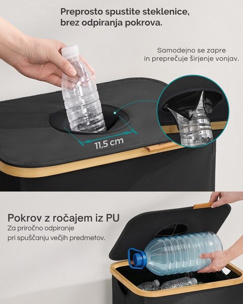Koš za ločevanje steklenic in pločevink ECOVIA, 100l, črna/bež SongmicsHome