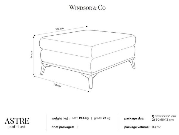 Temno siv žameten tabure Windsor & Co Sofas Astre