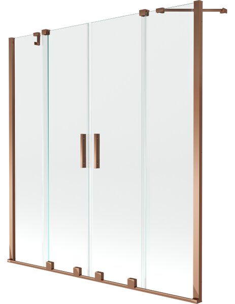 Mexen Velar Dvojna tuš pregrada 2-krilna drsna 160 x 150 cm, prozorna, rožnato zlato - 896-160-000-02-60