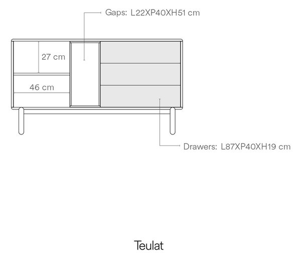 Temno siva nizka komoda 137x76 cm Corvo - Teulat